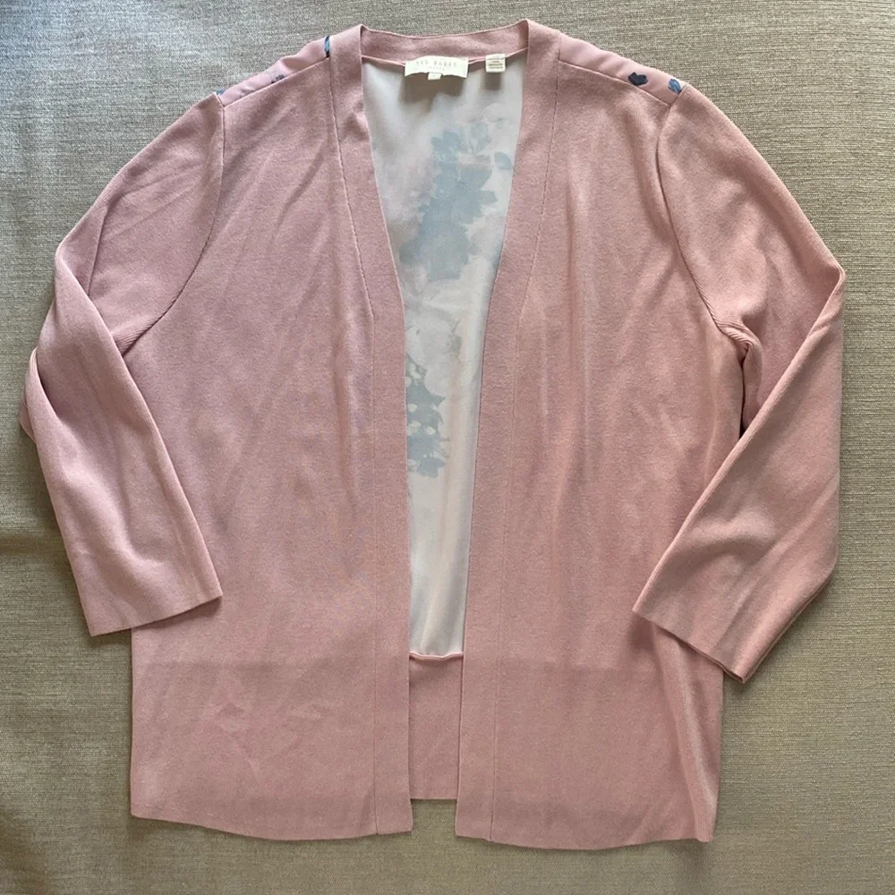 Ted Baker London Elowsi Open Front Pink Floral Back Cardigan Size S - Picture 3 of 9